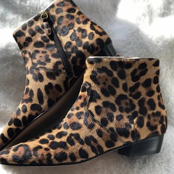 J.Crew Pointy Toe Booties In Leopard Cheetah Calf Hair