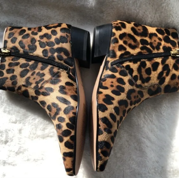 J.Crew Pointy Toe Booties In Leopard Cheetah Calf Hair