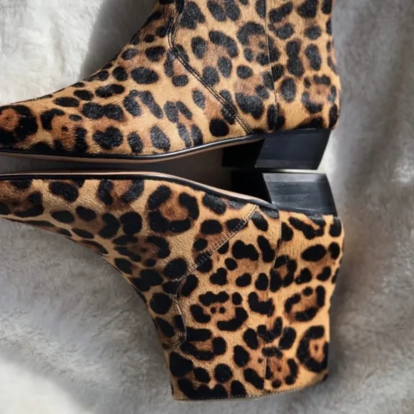 J.Crew Pointy Toe Booties In Leopard Cheetah Calf Hair