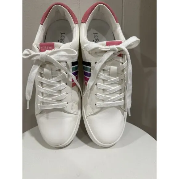 J.Crew Size 8 White Leather Rainbow Stripe Sneakers – NWOT Women’s Casual Shoes