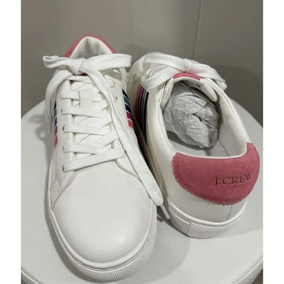 J.Crew Size 8 White Leather Rainbow Stripe Sneakers – NWOT Women’s Casual Shoes
