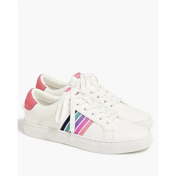 J.Crew Size 8 White Leather Rainbow Stripe Sneakers – NWOT Women’s Casual Shoes