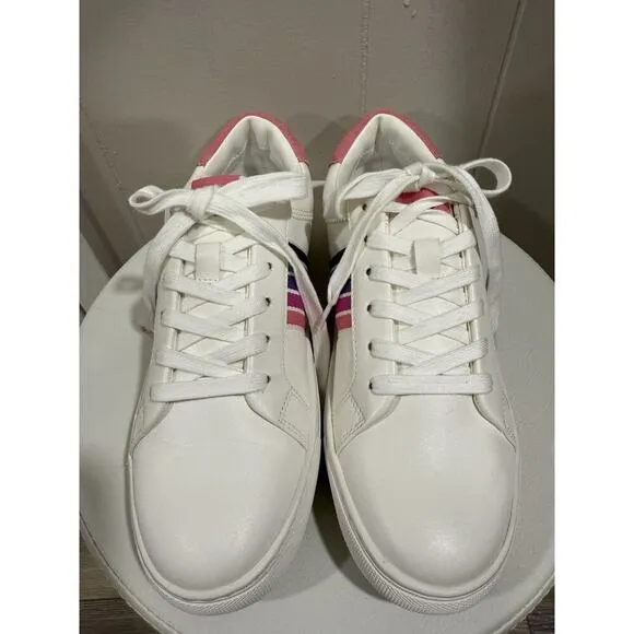 J.Crew Size 8 White Leather Rainbow Stripe Sneakers – NWOT Women’s Casual Shoes