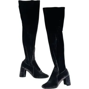 Jeffrey Campbell Cienega Crushed Velvet Chocolate Brown Over the Knee Boots sz 7