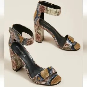 Jeffrey Campbell Snake Embossed Leather Heeled Sandals Shoes size 11