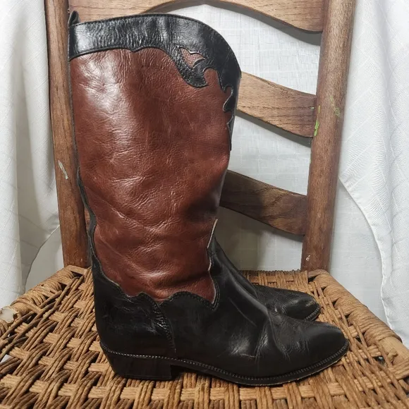 Joan &amp; David Vintage Black Brown Womens Western Leather Boots 5.5