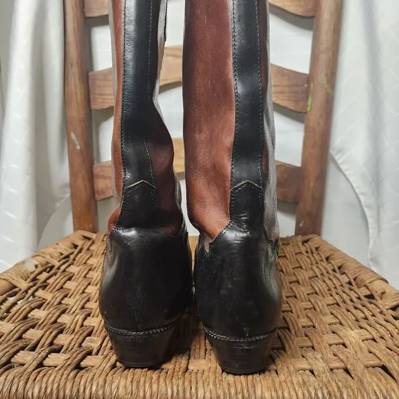 Joan &amp; David Vintage Black Brown Womens Western Leather Boots 5.5