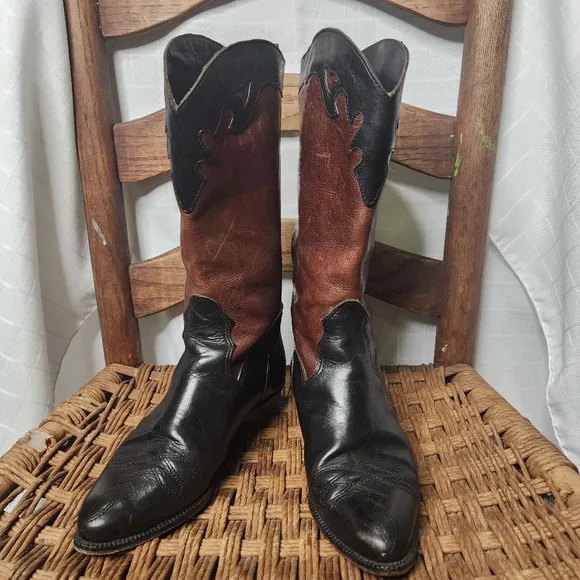 Joan &amp; David Vintage Black Brown Womens Western Leather Boots 5.5