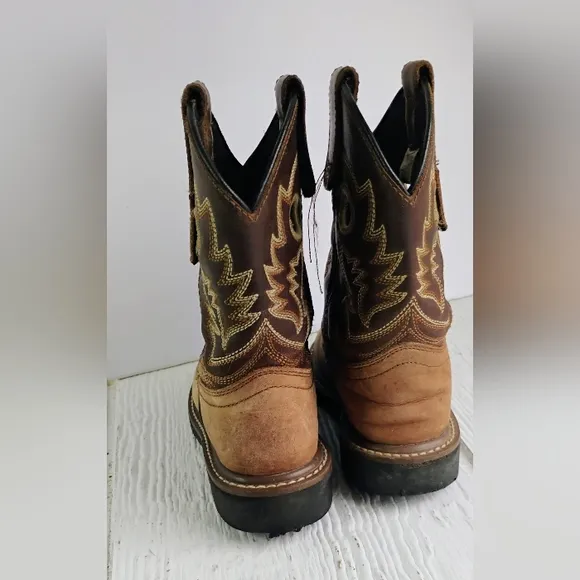 John Deere Kids Western Boots Sz 8.5 Beige Leather Farm Unisex H-4
