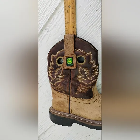 John Deere Kids Western Boots Sz 8.5 Beige Leather Farm Unisex H-4
