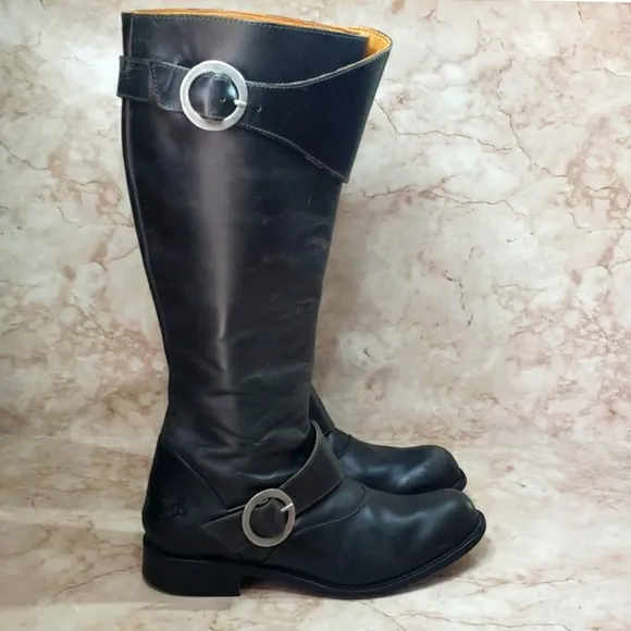 John Fluevog Adrians Heidi Black Leather Knee-High Womens Boots Size 9.5