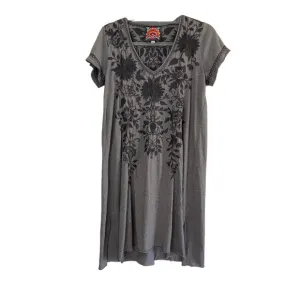 JOHNNY WAS Simona Draped Above Knee Mini Dress in Grey and Black Women’s Sz Sm