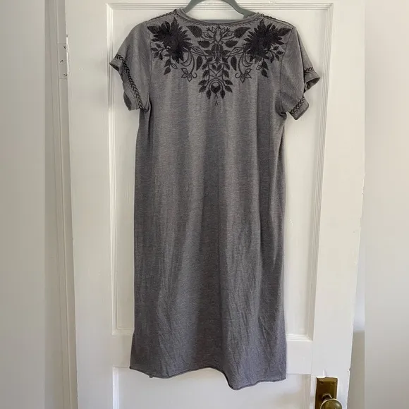 JOHNNY WAS Simona Draped Above Knee Mini Dress in Grey and Black Women’s Sz Sm