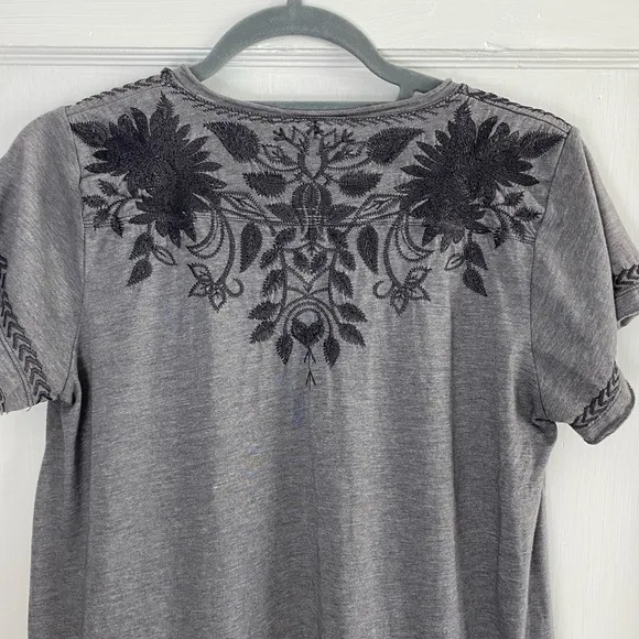 JOHNNY WAS Simona Draped Above Knee Mini Dress in Grey and Black Women’s Sz Sm