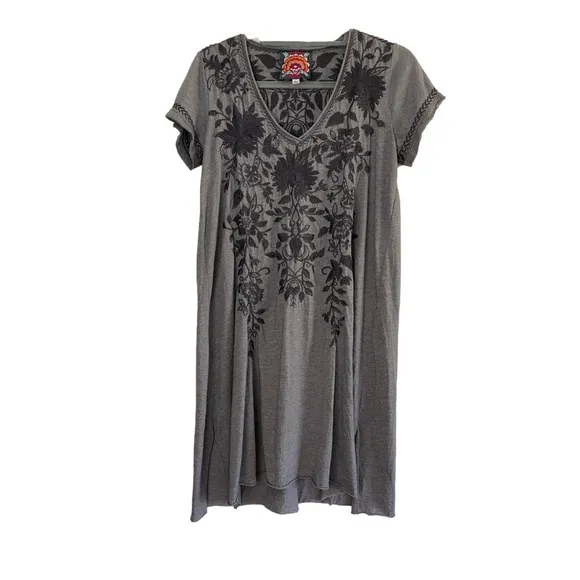 JOHNNY WAS Simona Draped Above Knee Mini Dress in Grey and Black Women’s Sz Sm