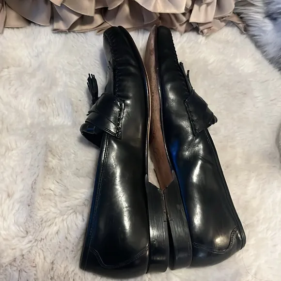 Johnston &amp; Murphy Men’s Black Leather Loafer Slip On Tassel Dress Shoes  Sz 9