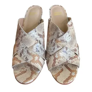 Johnston &amp; Murphy Snakeskin Print Leather Slide Heel Sandals Shoes Size 7M