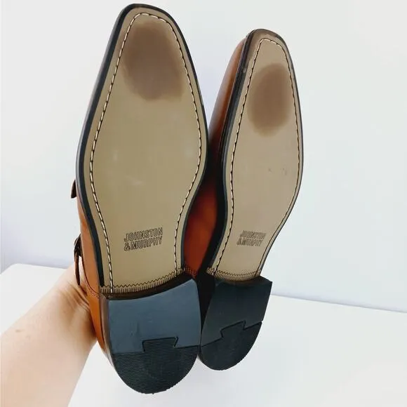 Johnston &amp; Murphy SZ 10M Archer Double Buckle Monk Shoe Cognac Leather NEW