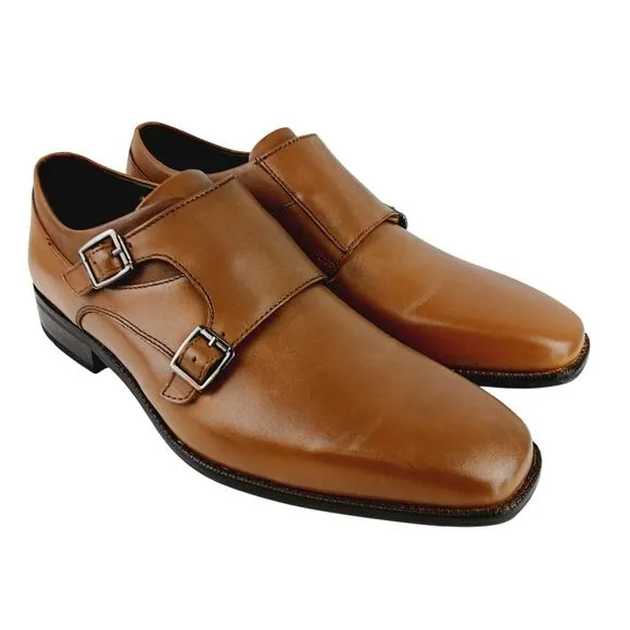 Johnston &amp; Murphy SZ 10M Archer Double Buckle Monk Shoe Cognac Leather NEW