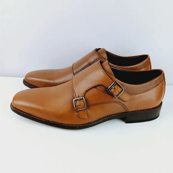 Johnston &amp; Murphy SZ 10M Archer Double Buckle Monk Shoe Cognac Leather NEW