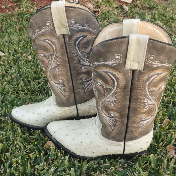 JR Brand Quill Ostrich Size 6 Boys Boots - White