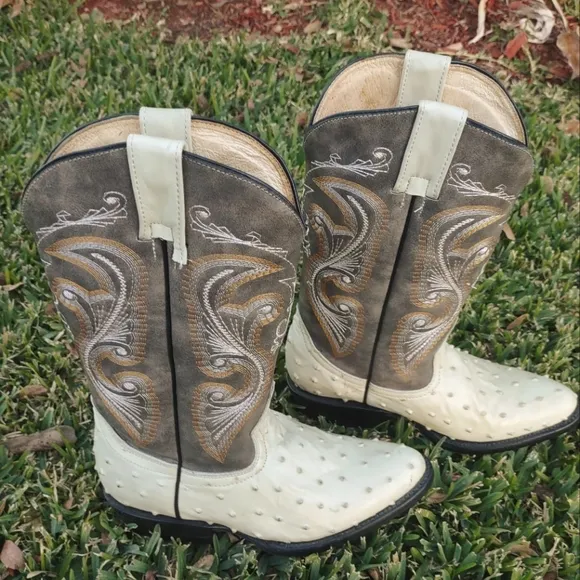 JR Brand Quill Ostrich Size 6 Boys Boots - White