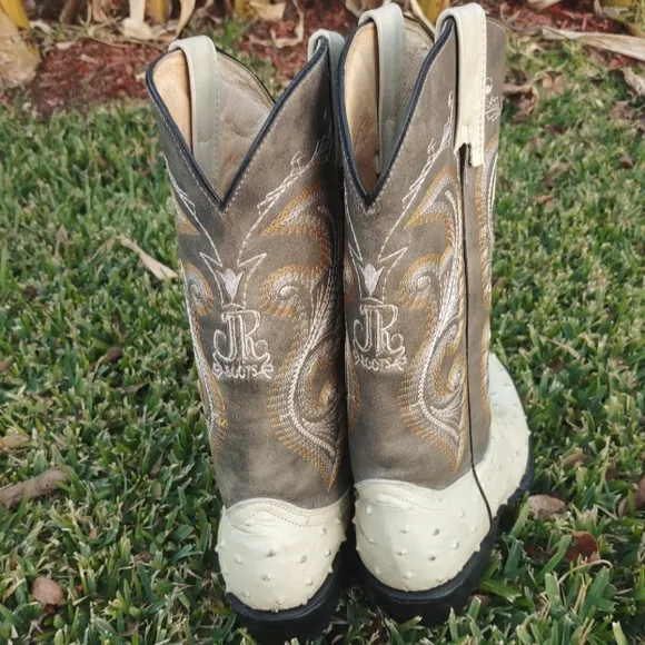 JR Brand Quill Ostrich Size 6 Boys Boots - White