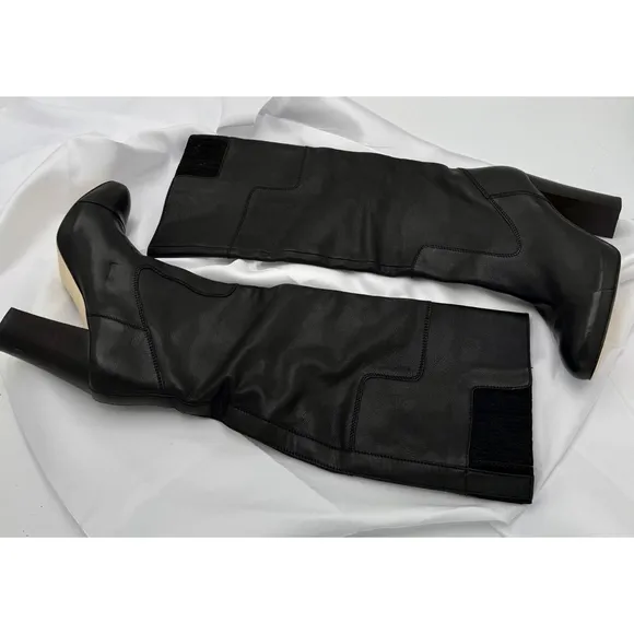Juicy Couture Rosette High Heel Black Leather Boots Size 9.5
