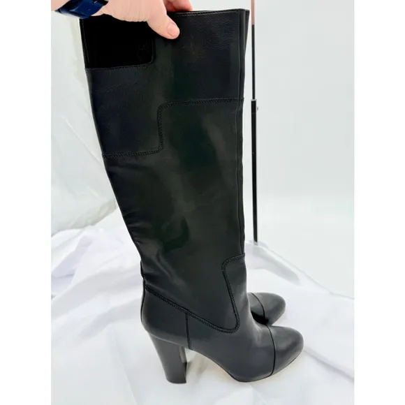 Juicy Couture Rosette High Heel Black Leather Boots Size 9.5