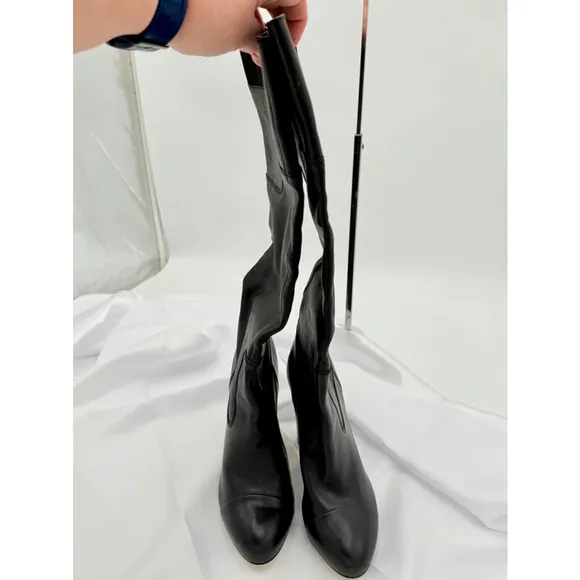 Juicy Couture Rosette High Heel Black Leather Boots Size 9.5