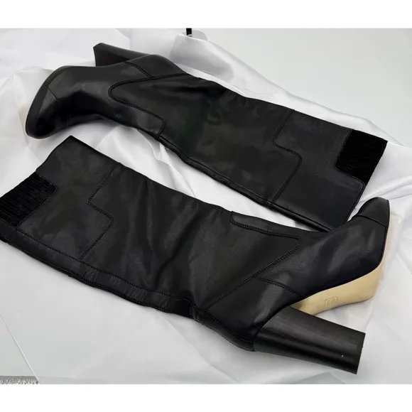 Juicy Couture Rosette High Heel Black Leather Boots Size 9.5