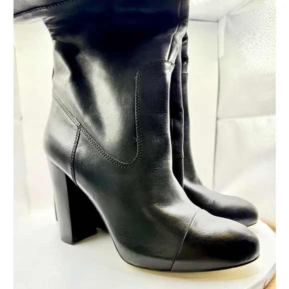 Juicy Couture Rosette High Heel Black Leather Boots Size 9.5