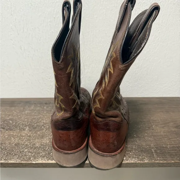 JUSTIN 5031 Full Quill Ostrich WESTERN COWBOY Boots Brown Tekno Crepe Sole 9.5 D