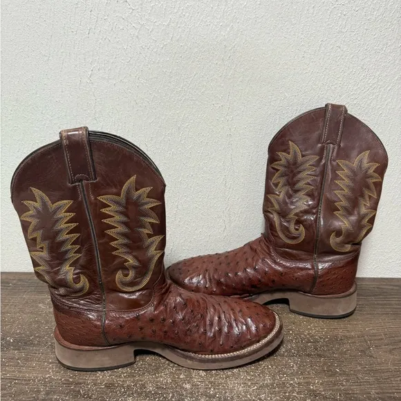 JUSTIN 5031 Full Quill Ostrich WESTERN COWBOY Boots Brown Tekno Crepe Sole 9.5 D