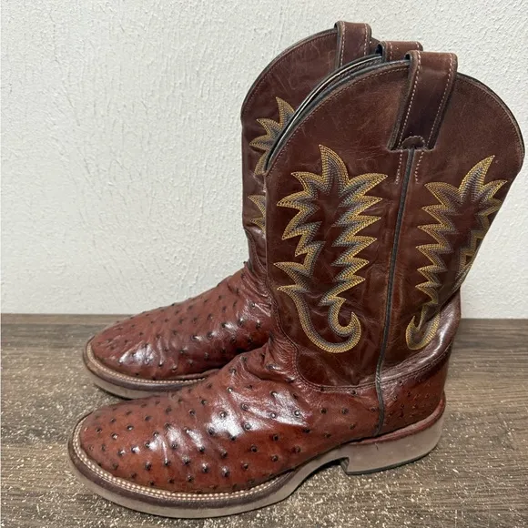 JUSTIN 5031 Full Quill Ostrich WESTERN COWBOY Boots Brown Tekno Crepe Sole 9.5 D