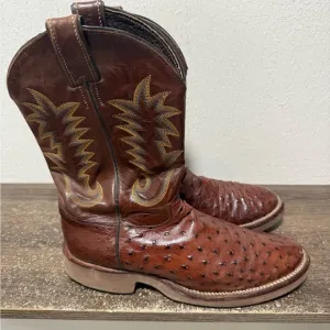 JUSTIN 5031 Full Quill Ostrich WESTERN COWBOY Boots Brown Tekno Crepe Sole 9.5 D