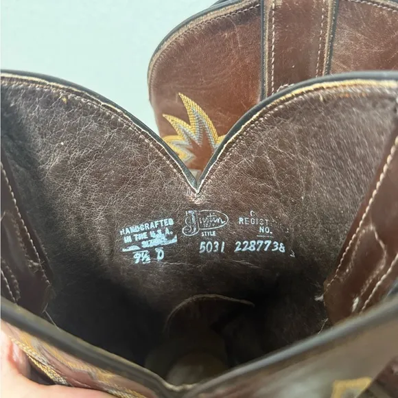 JUSTIN 5031 Full Quill Ostrich WESTERN COWBOY Boots Brown Tekno Crepe Sole 9.5 D