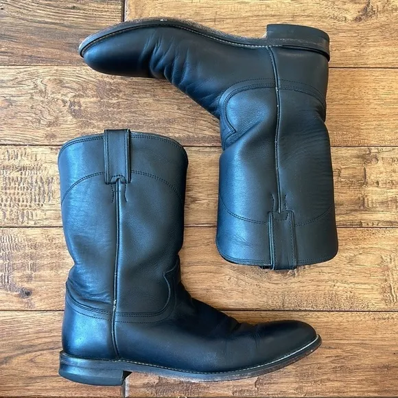 Justin Boots 3133 Jackson 10&quot; Roper Boot Cowboy Western Black Leather Size 9