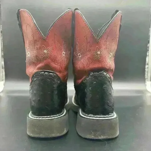 Justin Boots Gypsy L9980 Black Red CowGirl  5.5B Western Outdoor Leather EUC