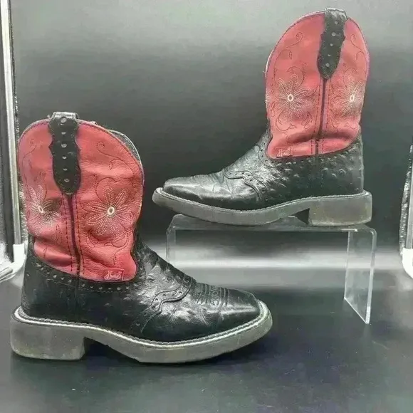 Justin Boots Gypsy L9980 Black Red CowGirl  5.5B Western Outdoor Leather EUC