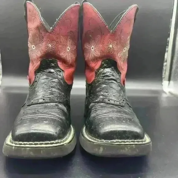Justin Boots Gypsy L9980 Black Red CowGirl  5.5B Western Outdoor Leather EUC