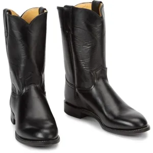 Justin Boots Jackson 10&quot; Roper Cowboy Western Boot Black Leather Size 8.5