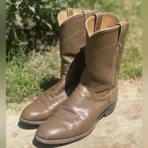 Justin Boots smooth leather mid calf almond toe size 9.5D Mens basic roper rodeo
