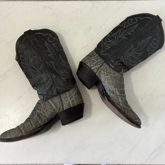 Justin Men’s 8.5 EE Gray Leather Western Cowboy Boots Outdoor Festival Workwear