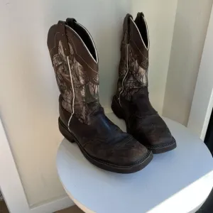 Justin Stampede Camo Work Boots Mens Size 9 Waterproof Brown Western Cowboy