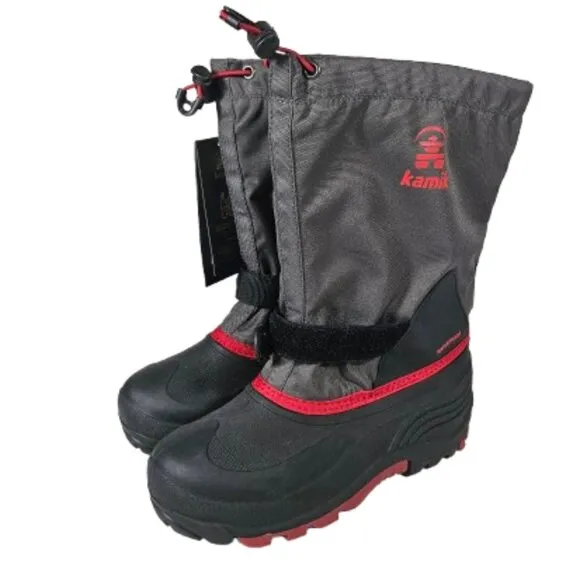 Kamik Waterproof Snow Winter Boots Kids Size 6 Gray and Red Lightweight NEW