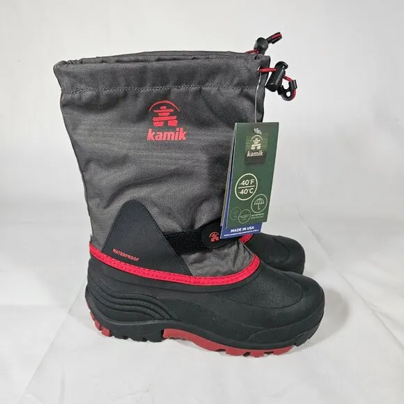 Kamik Waterproof Snow Winter Boots Kids Size 6 Gray and Red Lightweight NEW