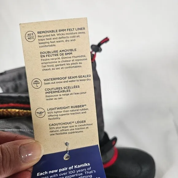 Kamik Waterproof Snow Winter Boots Kids Size 6 Gray and Red Lightweight NEW