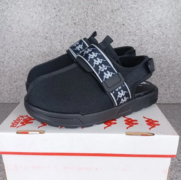 Kappa Slip On Velcro Strap Children Black Sandals Shoes