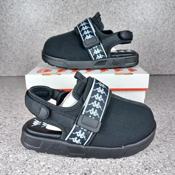Kappa Slip On Velcro Strap Children Black Sandals Shoes